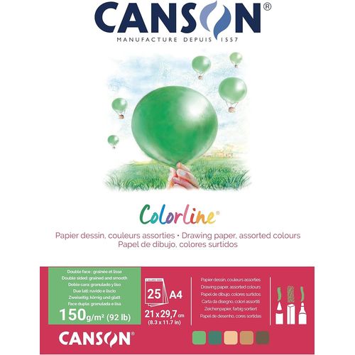 Yemaesre-Colorline- Bloc 25 Feuilles De Papier Dessin Couleur A4 - 150g/M² - Assortiment Vert / Marron