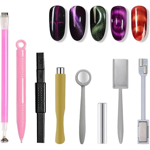 Kal-Pièces Outil Aimant Ongles, Aimant Bâton Ongles Stylo Outils, Nail Magnet Tool, 3d Magnétique Nail Art Manucure Stick, Aimants Oeil Chat Stylo, Double Tête Magnétique Pour Vernis Gel Uv À Ongle 