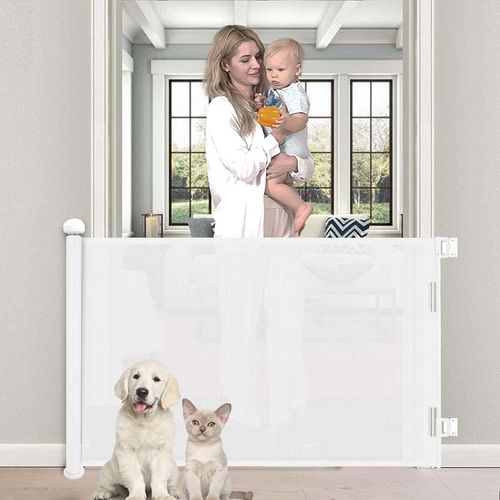 Barriere De Securite Enfant-Rétractable Barriere De Securite Chien 86x140cm Barrière De Sécurité,Barriere Escalier Enroulable Pour Les Escaliers/Portes/Couloirs