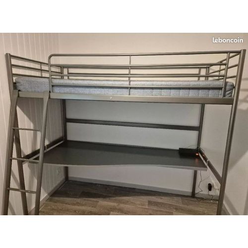 Lit Mezzanine Fer Gris Ikéa Svarta Avec Bureau.