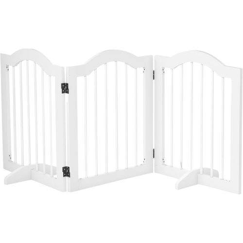 Yemaesre-Barrière De Sécurité Barrière Modulable Pliable Pour Animaux De Compagnie Avec Pied De Support Mdf Bois Massif 154,5 X 61 Cm Blanc