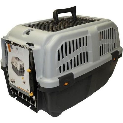 Yemaesre-| Caisse De Transport Chat Et Chien | Cage De Transport Pour Chien Et Chat Avec Aérations Latérales, Grilles En Métal Et Loquet De Sécurité | Couleur Gr Et Dimensions 56x36x35 Cm