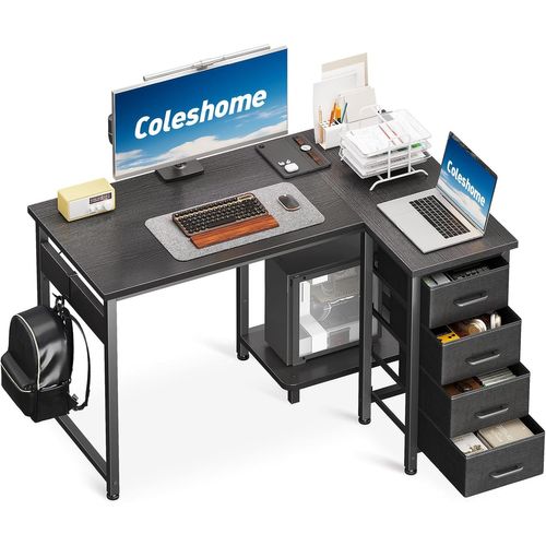 Yemaesre-Bureau D'ordinateur Avec Tiroirs, 100 X 70 Cm, Bureau D'angle Pour Bureau À Domicile, Bureau Réversible En Forme De L, Noir