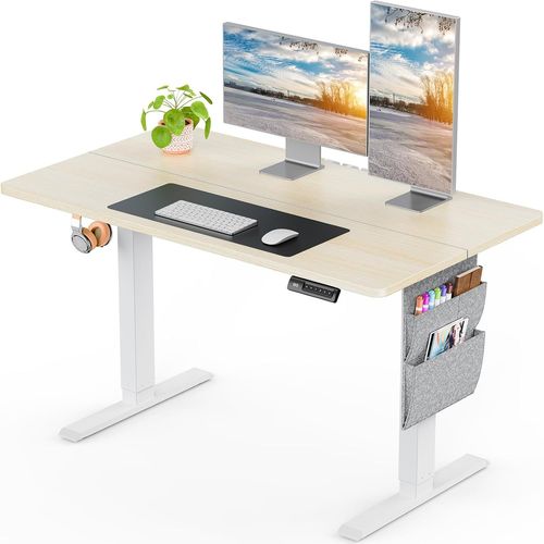 Ksfal-Bureau Assis Debout 100x60cm Supportant Jusqu'à 80kg,Bureau Assis Debout Électrique Avec Sac De Rangement,Fonction Mémoire Pour Postes De Travail Informatiques