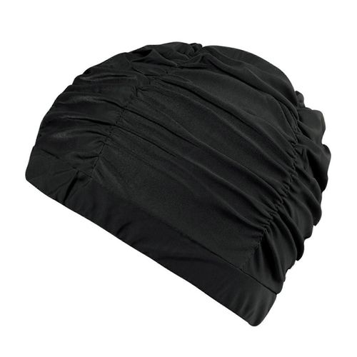 Bonnet De Bain En Tissu Élastique Pour Femme, Confortable, Plissé, Style Cheveux, Noir, Réf. 5705