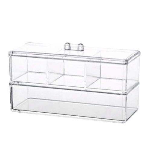 Boîte de rangement pour maquillage, porte-coton-tige en acrylique, conteneur de rangement pour cosmétiques avec couvercle