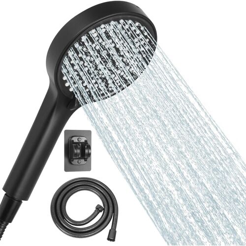 SUBZONAL-Pommeau de Douche avec Tuyau,Pommeau de Douche Economie Deau,125mm de Diamètre,Flexible Douche 1.5m,6 Modes Réglables Répondent à Divers Besoins,Douchette Douche Salle de Bain(ensemble noir)
