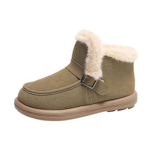 Bottes De Neige Antidérapantes Pour Femme, Bottes D'hiver Chaudes Doublées Avec Boucle Plate, Pointure 37, Vert Armée