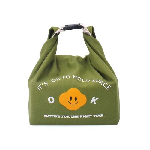 Réutilisable sac à lunch cumulé sac à main Sourire Sac Fourre-tout de Travail, en pique-Nique ou de Voyage pour les Femmes (Vert Olive)
