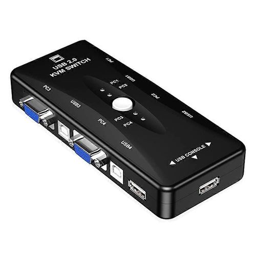 Commutateurs KVM 4 ports USB 2.0, répartiteur VGA, boîtier répartiteur VGA 4 entrées/sorties pour connexions clavier, souris, moniteur