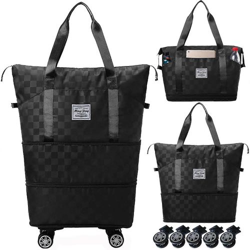 Sac de sport extensible et pliable à roulettes, amovible sur les bagages (noir)