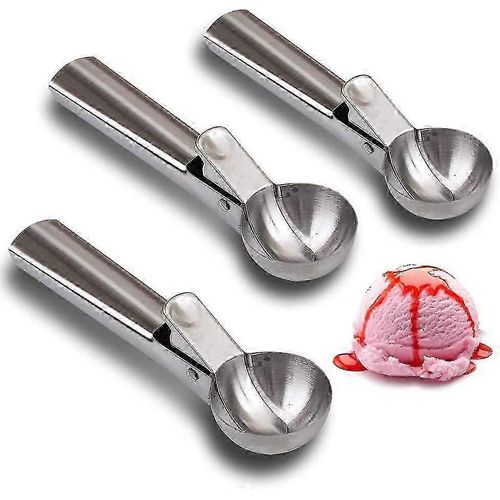 Lot De 3 Cuillères À Glace En Acier Inoxydable Avec Gâchette, Antiadhésives, Pour Glaces, Fruits, Boules De Melon, Sorbets Et Boulettes De Viande