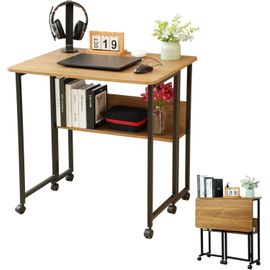 Ksfal-Bureau Pliable Avec Roulettes,Table De Bureau Petit Espace,Bureau D¿Ordinateur Rabattable Avec Rangement,Bureau Informatique Pliante Industriel Pour Maison Et Bureau