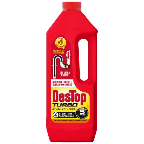 DESTOP Gel désinfectant et déboucheur canalisation Turbo 5 min - 4 doses - 1L