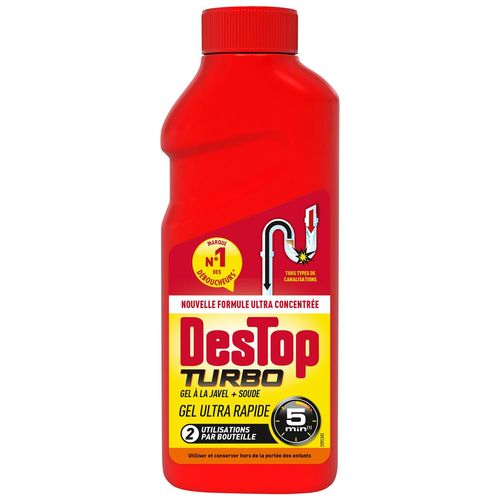 DESTOP Gel désinfectant et déboucheur canalisation Turbo 5 min - 2 doses - 500ml