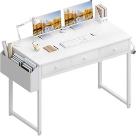 Ksfal-Blanc Bureau Avec Rangement Bag Und 2 Tiroirs Pour Chambre Gaming Travaille 100cm Pc Petit Bureau Pour Enfant Ado Fille