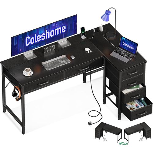 Yemaesre-126x80 Cm Bureau D'angle Avec Rangement (Negro)