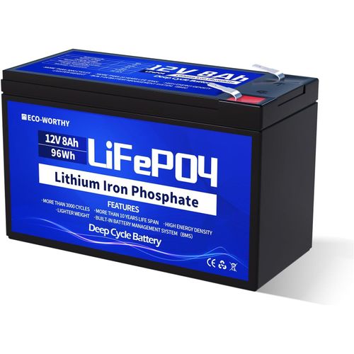 Yemaesre-Batterie Lithium 12v 8ah Batterie Lifepo4 Rechargeable Pour Camping Car, Cycle Profonde 3000 Fois, Batterie Pour Panneaux Solaires, Poussettes, Bateaux, Détecteur De Poisson