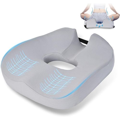 Coussin De Siège À Mémoire De Forme Extra Large Pour Chaises De Conduite Et De Bureau-Soulagement De La Sciatique Et De La Pression Du Coccyx (Gris)