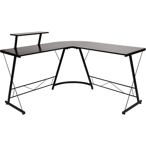 Yemaesre-Forme De L De 181,6 Cm, D'angle Domicile, Bureau De Jeu, Économie D'espace, Facile À Assembler, Acier Allié, Noir/Noir, Set Of 1