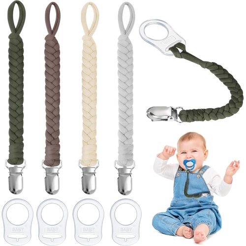 Attache Sucette Bébé,Chaîne De Tétine Pour Bébé,Lot De 4 Attaches-Tétines Et 4 Adaptateurs Pour Sucettes,Adaptateur D'anneau En Silicone,Pour Bébés Garçons Et Filles