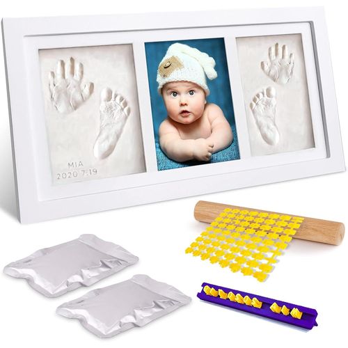 ASFASFq-Cadre Photo pour Bébé,Kit de cadre photo mains et empreintes de pieds de bébé,kit photo empreinte mains et pieds de bébé,avec d'argile