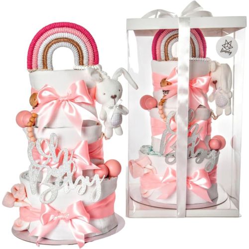 Yemaesre-Gâteau De Couches De Qualité Supérieure Avec Protection Pampers Premium Protection, Avec Emballage Cadeau, Cadeau Pour Bébé Fille, Cadeau De Naissance, Gâteau De Couches Pour Fille, Cadeau D