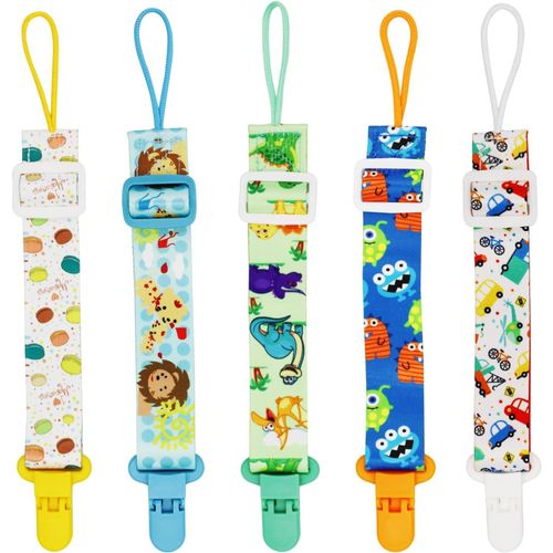 Attache Sucette Pour Bebe, Attaché Tetine,Lot De 5 Pièces Chaîne De Sucette Ajustable,Multicolore Accroche Tétine Tissu Pince À Sucette Pour Bébé Fille Garçon,Clip Attache Tetine (Bleu)