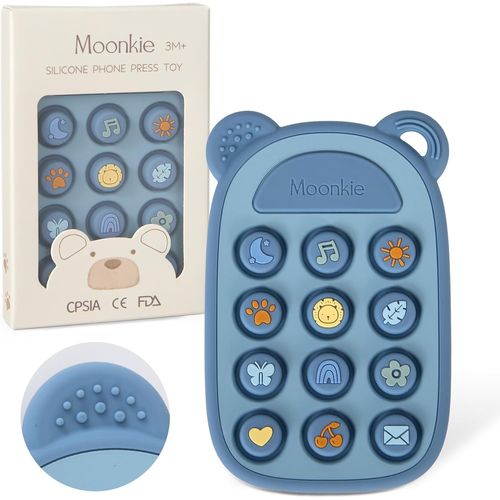 KALANKA-Jouet Dentition Bébé, Téléphone Silicone pour Enfant, Pop It Jouets, Anneau Dentition Bebe, Sans BPA, Jeux Eveil, Jouet Bebe 3 Mois+, Cadeau Naissance Garcon & Fille(Éther)