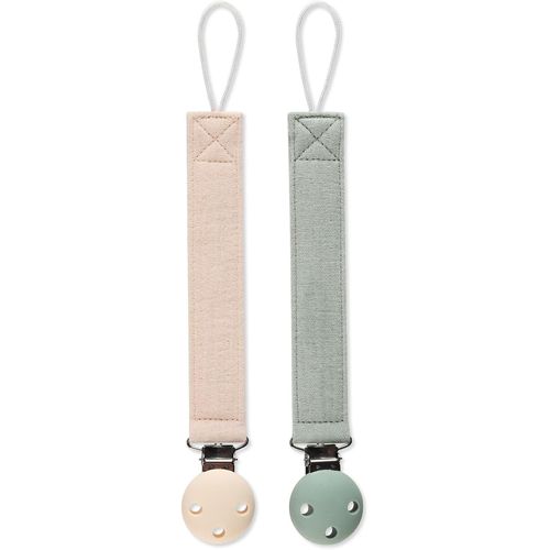 Lot De 2 Attache-Tétines En Coton Et Clip En Silicone Pour Filles Et Garçons-Sans Bpa-Bleu Moody + Blanc Lait