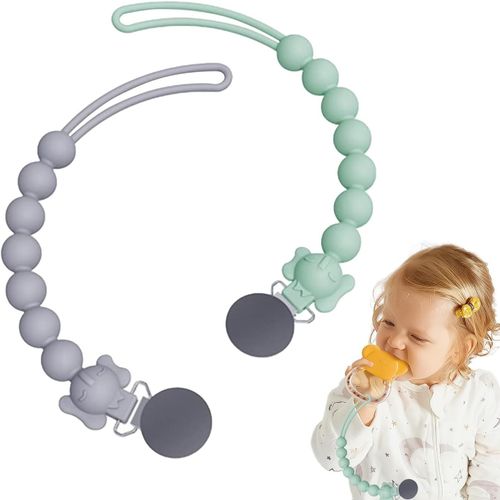 Attache Tetine En Silicone,Lot De 2 Attaches Tétine Pour Bébés Garçons Et Filles,Pacifier Clip Chain,Garde La Tétine Propre,Douce Et Flexible,Durable¿Haute Ténacité,Vert,Gris