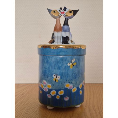 Bonbonnière Couverte En Porcelaine Rosina Wachtmeister Et Goebel Avec Deux Chats