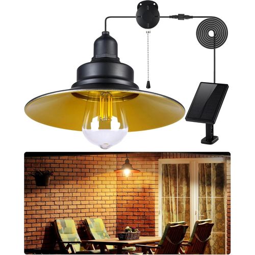 Lampe Solaire Interieur Extérieur Avec Interrupteur À Tirette & Ampoules E27 Etanche Ip65 Lampe Suspendue Éclairage Pour Jardin Pergola Chemins Garage Maison Cabanon Pergola