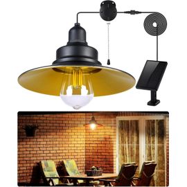 Lampe Solaire Interieur Extérieur Avec Interrupteur À Tirette & Ampoules E27 Etanche Ip65 Lampe Suspendue Éclairage Pour Jardin Pergola Chemins Garage Maison Cabanon Pergola
