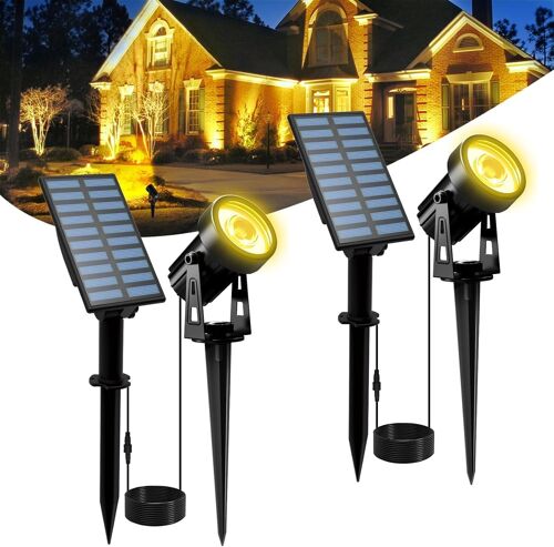 Spot Solaire Exterieur Jardin, Lumiere Solaire Exterieur Avec 2 Modes D'éclairage Etanche Ip65 Auto On/Off Pour Allée Jardin Garage Lot De 2 Blanc Chaud