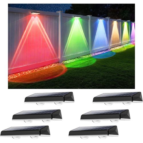 Applique Murale Extérieur Solaire Étanche Ip67, 6 Unité Lumiere Solaire Exterieur Rvb Avec 8 Modes Lampe Solaire Exterieur Puissante Pour Cour, Jardin Et Clôture