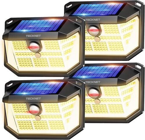 Lampe Solaire Extérieur, 231 Leds, Projecteur Solaire Avec Éclairage À 300°, Lampe Murale Étanche Ip65, 3 Modes, Avec Détecteur De Mouvement, Pour Jardin, Patio Et Garage, Lumière Chaude, 4pcs