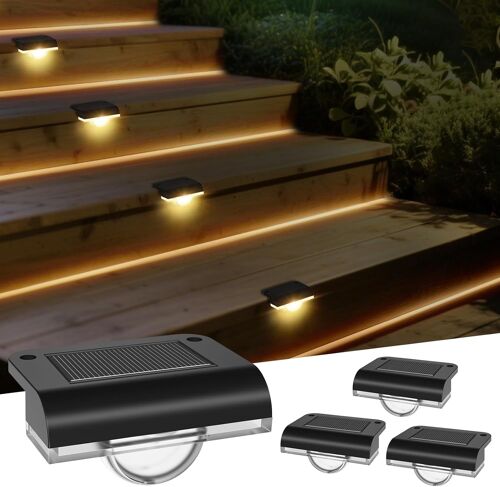 Gjfty-Lampes Solaires D'extérieur, 4 Pièces De Lampes D'escalier, Lampes Solaires De Clôture, Étanches & Lumière D'escalier Pour Marches, Clôture, Terrasses, Jardins(Blanc Chaud)