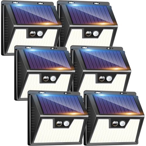Lampe Solaire Extérieur, [Lot De 6] Lumière Solaire Exterieur, Ip65 Étanche 3 Modes Éclairage Extérieur Solaire, Lampe Solaire Avec Détecteur De Mouvement Pour Jardin Garage Carport