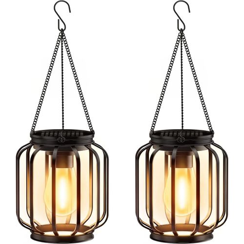 Asfasfq-Lampe Solaire Exterieur Jardin Suspendue, 2 Pièces Lanterne Solaire Exterieur Avec Ampoule Led, Ip65 Étanche Métal Lumiere Solaire Exterieur Pour Terrasse Pelouse Balcon Cour Decoration Jardi