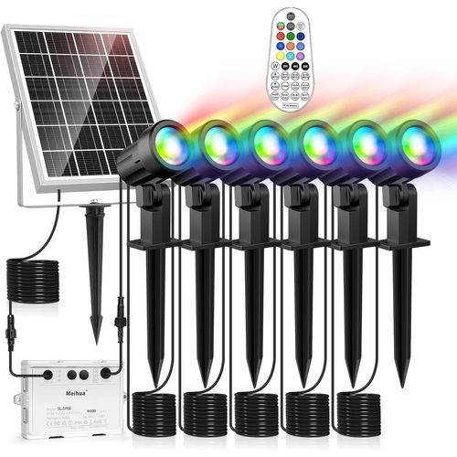 Asfasfq-Spot Solaire Exterieur Rgb Lot De 6 10 Couleurs 30 Modes 2 Luminosité Lampe Solaire Avec Télécommande Ip66 Étanche Minuterie Eclairage Exterieur Pour Jardin, Arbres, Chemins, Noël, Halloween
