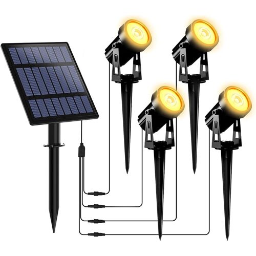 Lampe Solaire Exterieur, Spot Solaire Exterieur Jardin Avec 2 Modes D'éclairage Etanche Ip65 Auto On/Off Avec 4 Pack Blanc Chaud 3m Câble