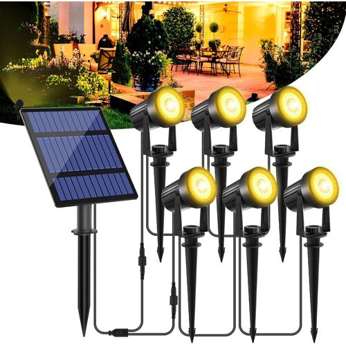 Spot Solaire Extérieur, 6 In 1 Lampe Solaire Extérieur Jardin Auto On/Off Avec 2 Modes Ip65 Étanche Pour Jardin Garage Clôtures Arbre Blanc Chaud