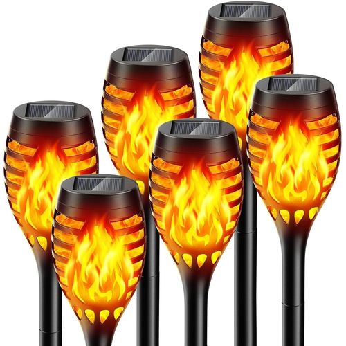 6 Pièces Lampes Solaires D'extérieur Pour Jardin, Torches Solaires D'extérieur Scintillantes Avec Effet De Flamme Réaliste Ip65 Étanche Lampes Solaires Décoratives De Jardin Pour Extérieur