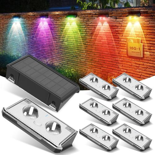 Applique Solaire Exterieur, Applique Murale Extérieur Solaire 8 Modes Ip65 Étanche Lampe Solaire Exterieur Murale Lumière Solaire Extérieure Pour Clôture Jardin 8pcs Multicolore Blanc Chaud/Rgb