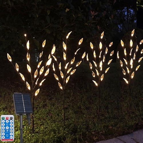 Asfasfq-Lampe Solaire Exterieur, 4 Pièces 16 Led Lampes Solaires Feuilles Pour Jardin Extérieur, 8 Modes Lampes Solaires Leaves Étanche Éclairage De Jardin Pour Chemin, Fête, Cour(Blanc Chaud)