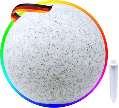 -660142- Globe Lumineux Solaire Rgb Led Outdoor En Aspect Pierre, 25 Cm De Diamètre, Avec Capteur De Luminosité, Blanc Chaud Et Couleurs Lumineuses Rgb, Ip44