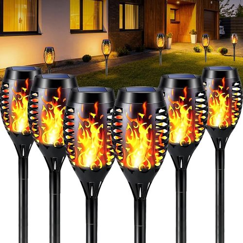 6 Pièces Lumières Flamme Solaire Exterieure,Lampe Exterieur,Led Extérieur Flamme,12 Led Torche Solaire Étanche,Lampe Flamme Vacillante Pour Jardin,Patio,Chemins