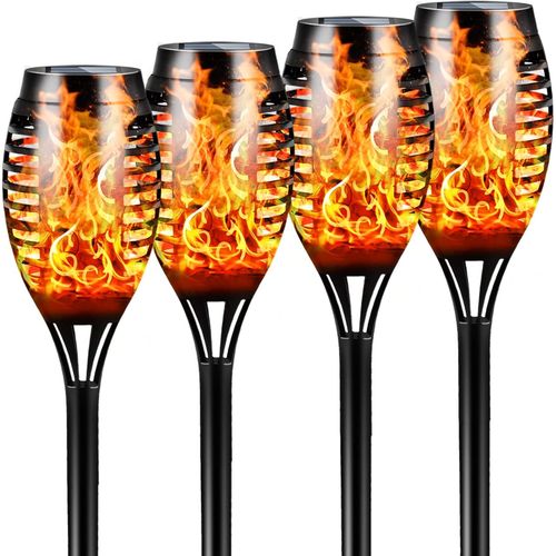 Torche Solaire Lumières Étanche, 4 Pack 12led Danse Flamme Scintillante Lumières Solaires Décoration De Paysage Éclairage Crépuscule Sécurité Pour Chemin De Patio De Jardin