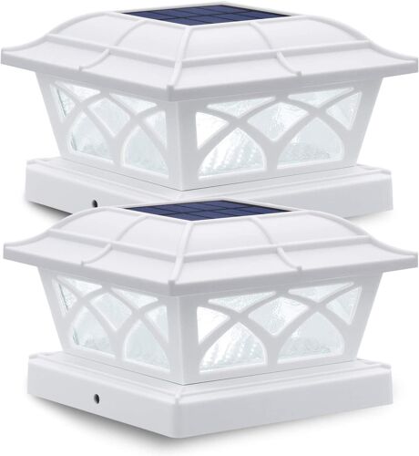 Lampe Solaire Exterieur Lumières Solaires De Chapeau De Poteau 2 Modes Lampe Led Etanche Pour Jardin Terrasse Clôture 4x4 5x5 6x6 Inch Poteau En Bois Lot De 2 (Blanc)